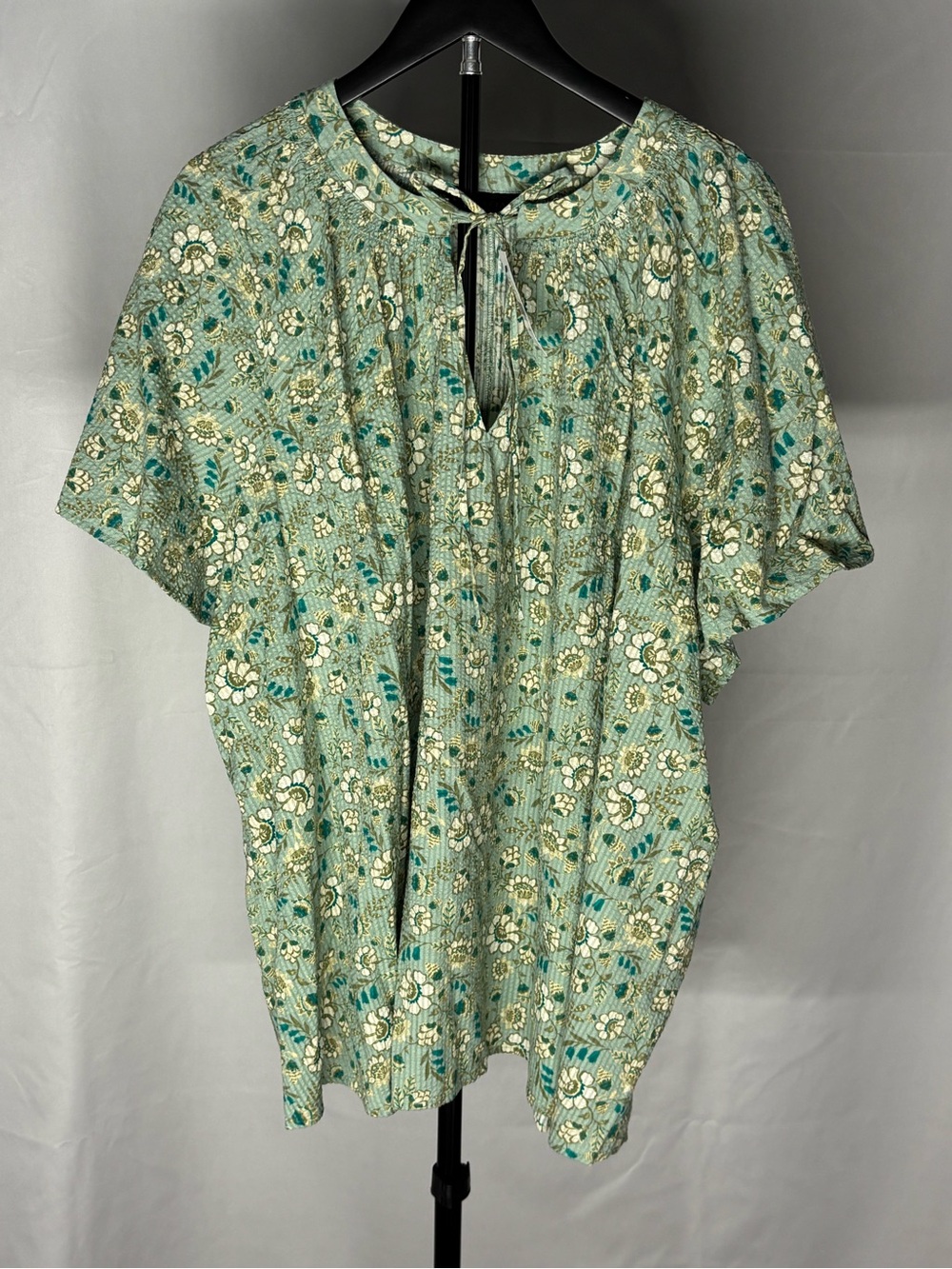 Lane Bryant Green Floral Tie-Neck Short Sleeve Blouse New with Tags Plus Size